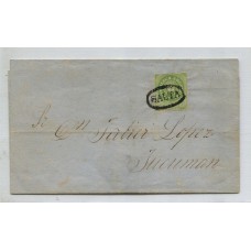 ARGENTINA 1862 GJ 08 ESCUDITO DE 10 Cts. EN PLIEGO CIRCULADO A TUCUMAN CON MATASELLO SALTA PÉRFECTAMENTE APLICADO U$ 550 + 50 %